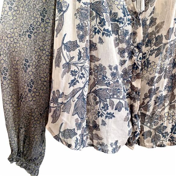 FREE PEOPLE Tassel Top Neutral Cream Floral Blouse Top Shirt – Small - Picture 8 of 13
